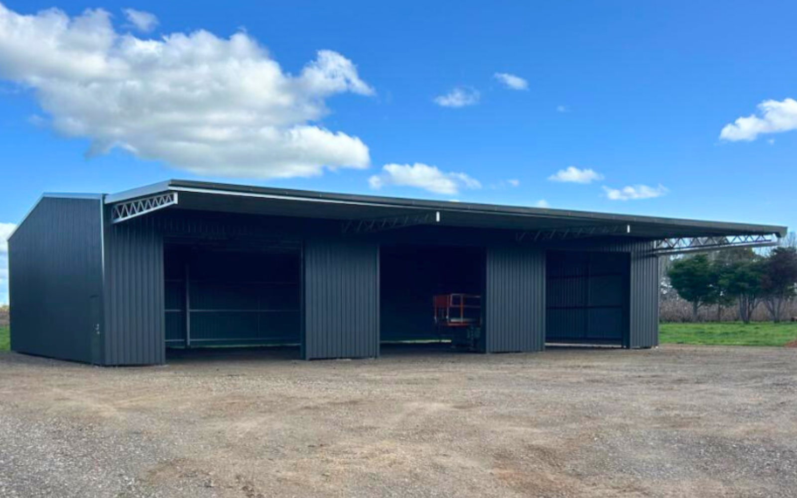 A galvanised steel machinery shed in Shepparton VIC.