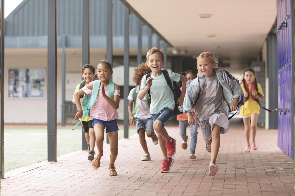 school children running 